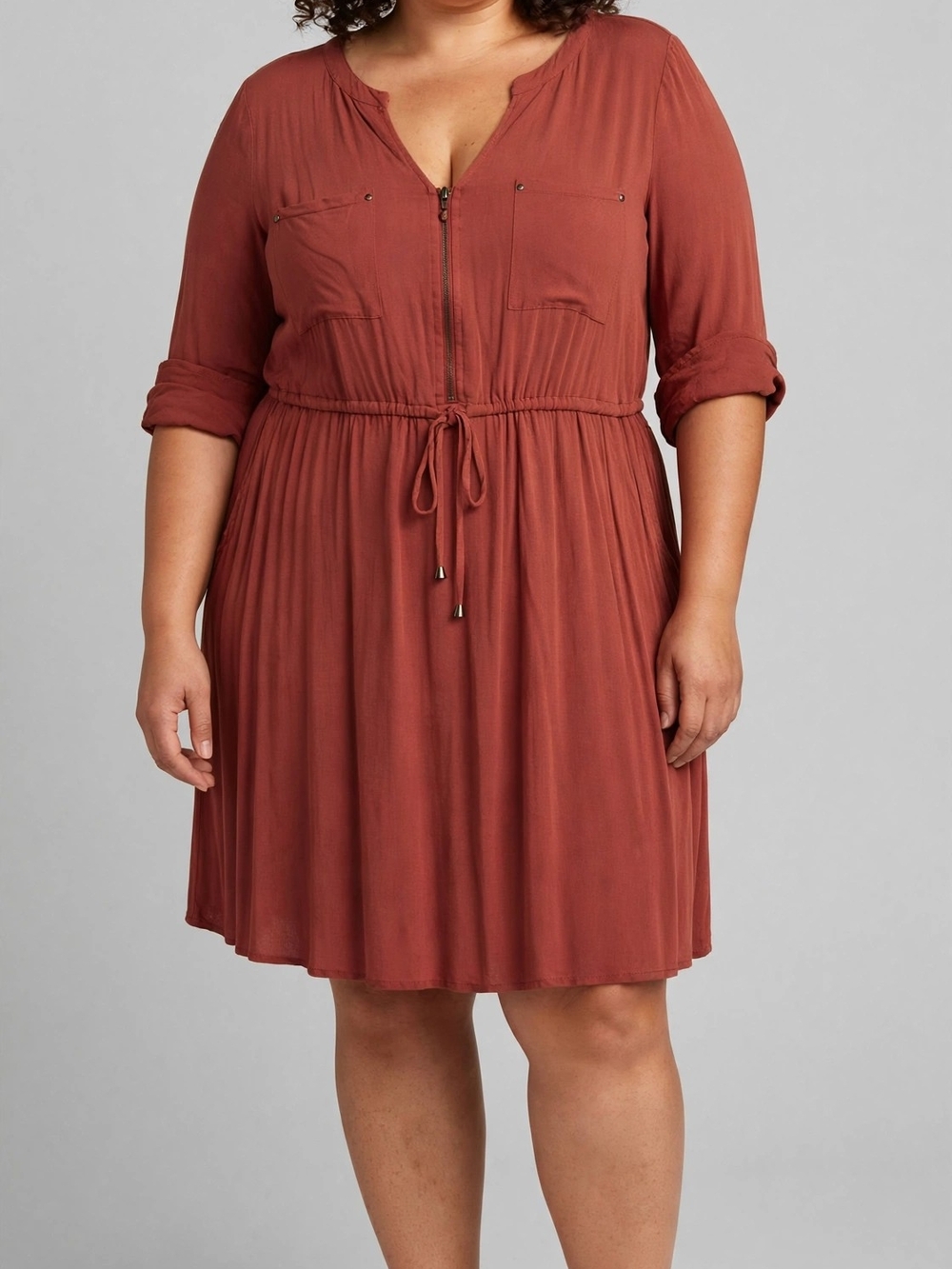 torrid Rust Zip-Front Drawstring Shirt Dress